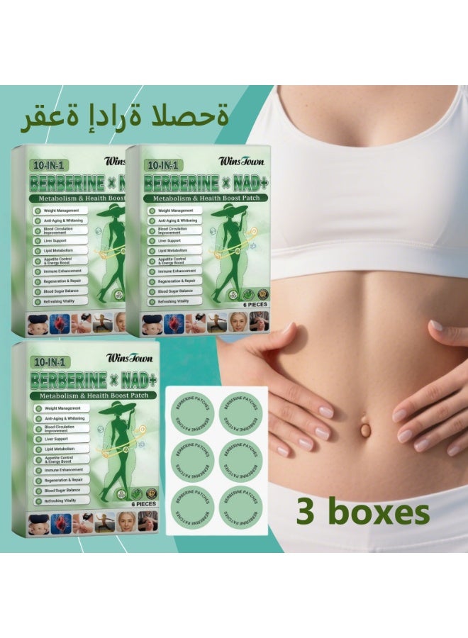 وينز تاون 3 عبوات من لصقات بربرين مع NAD+ لتحسين التمثيل الغذائي والصحة | حرق الدهون، تنظيم مستوى السكر في الدم، تحسين الدورة الدموية، نحت الجسم، 6 لصقات/علبة - Image 1